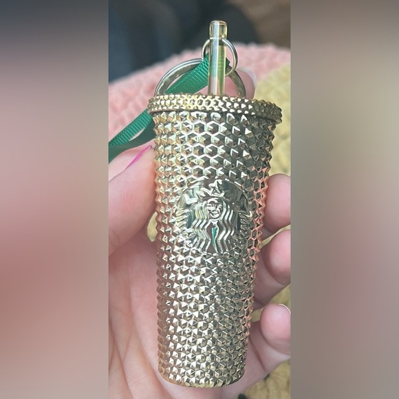 Starbucks Gold Metallic Cold Tumbler Mini Ornament Backpack Charm EUC! 🧋 - Picture 2 of 4